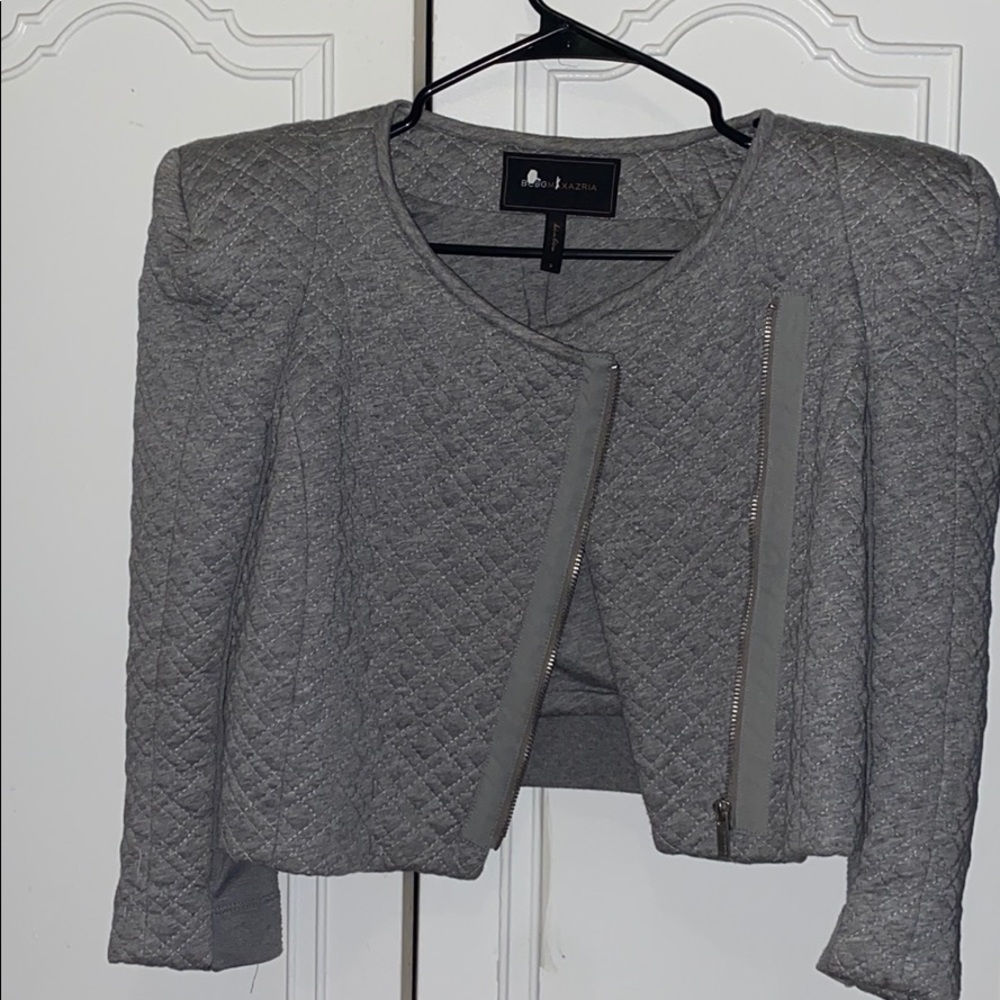Grey Puff Sleeve Zip Jacket